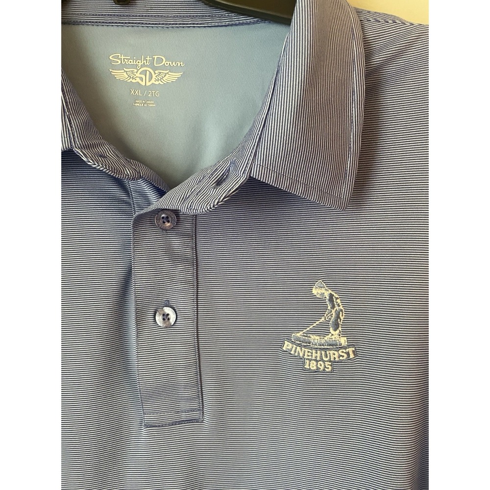 Straight Down Shirt Blue Stripe Polo‎ Pinehurst Golf Short Sleeve Active XXL